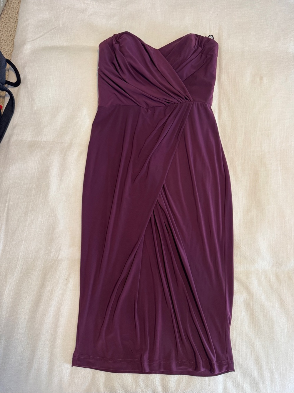 ASOS Strapless Plum Draped Midi Dress